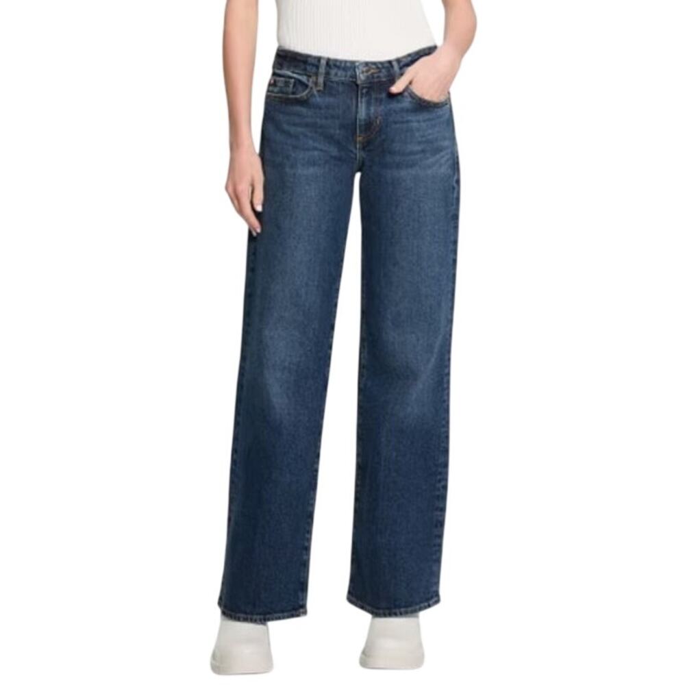 GUESS Women's Straight-Leg Low-Rise Slouchy Denim Jeans in Dark Wash